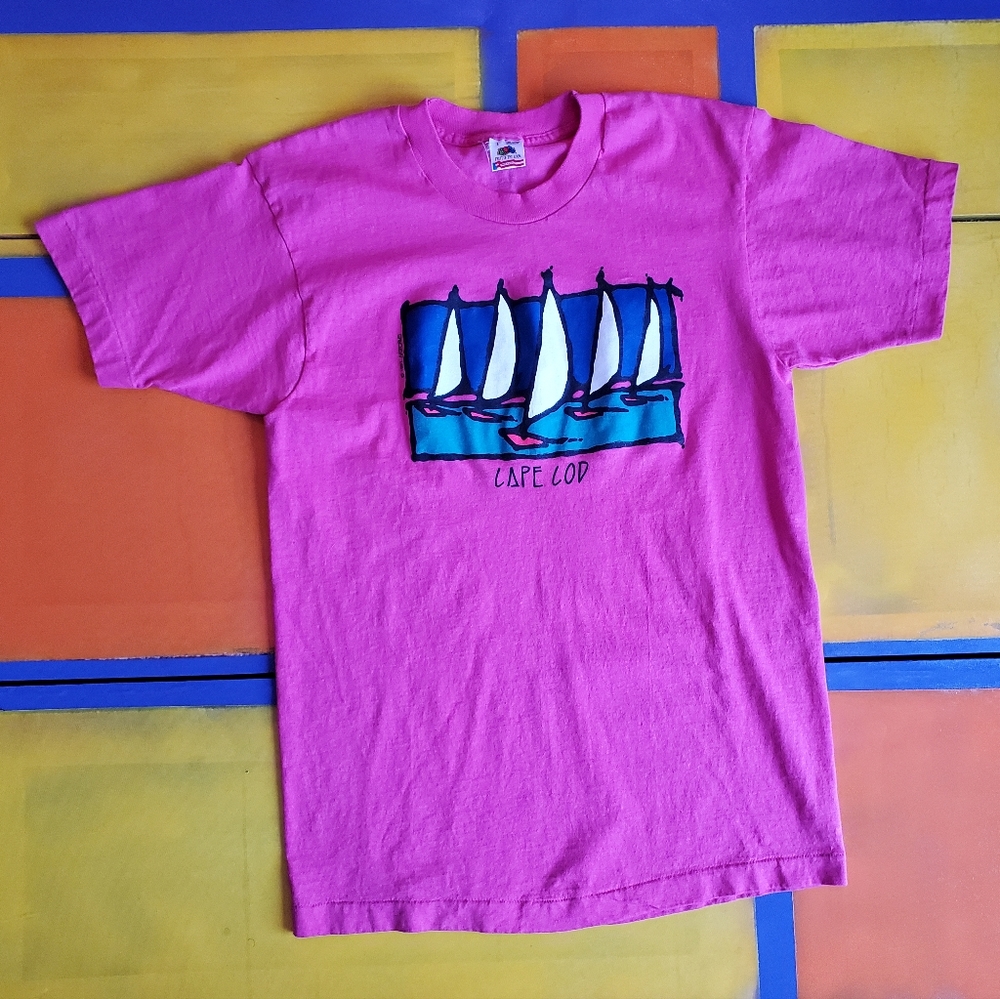 Vintage 90s Artforms Cape Cod Sailing Pink T Shirt - L Single Stitch